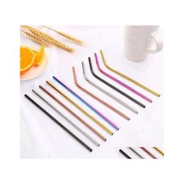 Drinking Straws Stainless Steel Sts 8.5/ 9.5 /10.5 Bent And Straight Reusable Drop Delivery Home Garden Kitchen Dining Bar Barware Dhfak