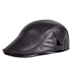 Berets 2023 Hats Men Street Bonnet Genuine Leather Beret Male Thin 55-61 Cm Adjustable Forward Cap Leisure Duckbill Casquett