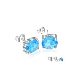 Stud Luckyshine Est Oval Sky Blue Topaz 925 Sterling Sier Plated Earrings For Women 7X8 Mm Drop Delivery Jewelry Dhwig