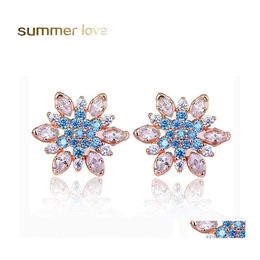 Stud Crystal Flake Snow Statement Earrings For Elgant Women Girl Earring Christmas Gift Rose Gold Colour Fashion Jewellery Drop Delivery Otrkg