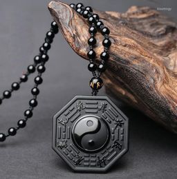 Pendant Necklaces High Quality Unique Natural Black Obsidian Hand Carved Gossip Lucky Amulet Necklace For Women Men Pendants Jewellery