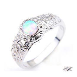 Three Stone Rings 10 Pieces 1 Lot Luckyshine Fashion Women White Fire Opal Gems Sier Russia American Australia Vintage Drop Delivery Dhev3