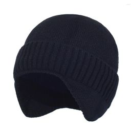 Berets Winter Hat Earflap Knit Thick Stocking Caps With Ears Warm Outdoor Fleece Cap Daily Beanie Watch