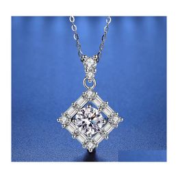 Pendant Necklaces Trendy 925 Sterling Sier 1Ct D Colour Geometric Moissanite Necklace Women Plated White Gold Square Diamond Drop Del Dhivz