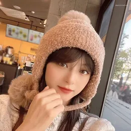 Berets Autumn Winter Solid Colour Windproof Thickened Ear Protection Cuff Fur Peruvian Cap Warm Cashmere Fashion Outdoor Sherpa Peru Hat
