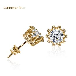 Stud Fashion Crown Earrings Women Classic Shining Zircon Small Earring Gold Color Ears For Men Crystal Jewelry Drop Delivery Ot5Ae