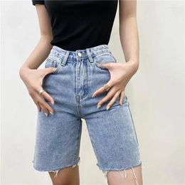 Women's Shorts Korean Style Love Patch Pockets Women Fashion High Waisted Five Point Length Summer Casual Simple Slim Denim Short