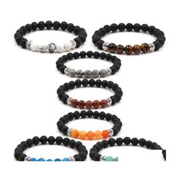 Charm Bracelets Natural Stone Lava Rock Bracelet Bangle For Women Men Elastic Jewellery Yoga Agate Beads Volcanic Beaded Dhs G112S Dro Dhmin