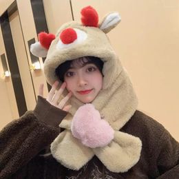 Berets EUMOAN Bear Plush Hat Scarf Integration Of Women Autumn And Winter Cute Foreign Style Everything Fashionable Ear To Keep