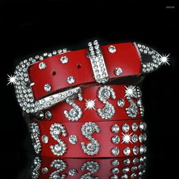 Belts Rhinestone Western Belt Fashion Luxury Studded For Men Strap Diamond Black Cowgirl Cowboy Jeans