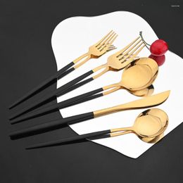 Dinnerware Sets 20Pcs Black Gold Mirror Cutlery Set Knife Dessert Fork Spoon Dinner Silverware Tableware Stainless Steel Flatware