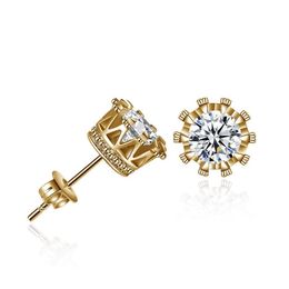 Stud Trendy Crown Earrings Women Classic Shining Zircon Small Earring Gold Color Ears For Men Fashion Crystal Jewelry Drop Delivery Otvld