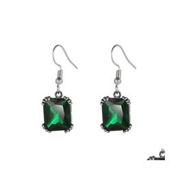 Charm Europe Luckyshine Lovely Square Shaped Green Quartz Gems Sier Plated Zircon Hook Earrings For Women Shippng Drop Delivery Jewel Dhw0R