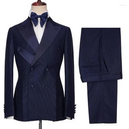 Men's Suits Fashion Navy Blue Men With Special Design Terno Masculino Groom Wedding Prom Blazer Costume Homme 2 Pieces Jacket Pant