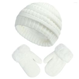 Berets Light Weight 1 Set Practical Knitted Plush Beanie Hat Gloves Breathable Warm Cap Mittens Fine Stitching For Daily Wear