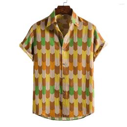 Men's Casual Shirts Mens Hawaiian Hipster Vintage Striped Beach Aloha Shirt Men Holiday Vacation Clothing Slim Fit Short Sleeve Chemise
