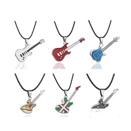 Pendant Necklaces Fashion Stainless Steel Guitar Necklace For Men Pendants Leather Chain Male Drop Delivery Jewellery Otyr7