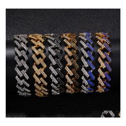 Link Chain 15Mm Wide Miami Cuban Link Bracelets For Mens Bling Iced Out Thick Heavy Bangle Women Rapper Hip Hop Jewellery Gift Drop De Otl1M