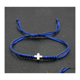 Charm Bracelets Fashion Cross Bracelet Lucky Red Rope Braided Adjustable String Christian Couple Friendship Jewelry Drop Delivery Otnt2