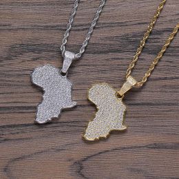 Chains Men Brass CZ Jewellery Africa Map Pendant Iced Out Cubic Zircon Necklace Hip Hop Gift CN237