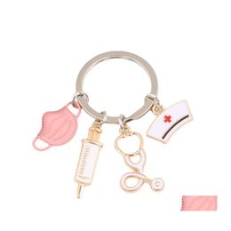 Key Rings Medical Tool Ring Doctor Keychain Injection Syringe Stethoscope Nurse Cap Chain Medico Gift Diy Jewellery Drop Delivery Otrqn