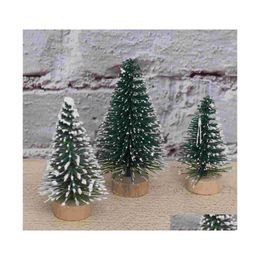 Christmas Decorations Tree Trees Mini Miniature Pine Snow Bottle Sisal Artificialbrush Desktopparty Tabletop Decoration Decor Drop D Dhadn