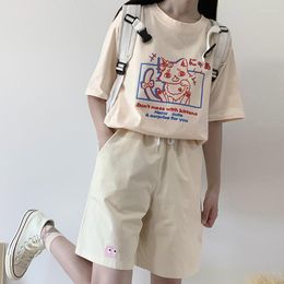 Work Dresses Japanese Kawaii Cute Cartoon T Shirt Girls Harajuku Casual Cotton Shorts Loose Short Sleeve Tops Set Women Y2k Student Tee
