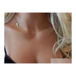 Pendant Necklaces Stainless Steel Gold Plated Jesus Tiny Sideways Cross Necklace Dainty Jewelry For Women Drop Delivery Pendants Otgha