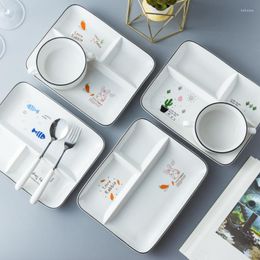 Plates Ceramic Dinner Set And Dishes Three-grid Tray Children's Breakfast Plate Dinnerware Diner