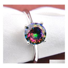 Solitaire Ring 10 Pieces Lot Luckyshine Rainbow Round Fire Mystic Topaz Gems 925 Sterling Sier Rings Russia American Australia Drop Dh5Mq