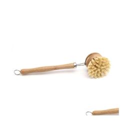 Cleaning Brushes Kitchen Brush Bamboo Long Handle Sisal Wash Pot Dishes Can Replace Head 23Cm Drop Delivery Home Garden Housekee Org Dh4Rk