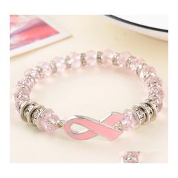 Beaded Strands Arrival Breast Cancer Awareness Bracelets Women Pink Ribbon Bangle Glass Beads Chains For Ladies Fashion Diy Jewelry Otoq6