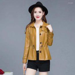 Women's Leather Black Gold Women Jacket 2023 Spring Autumn Short Casual Blazer PU Clothing 4XL Work Wear