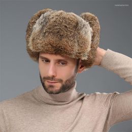 Berets Winter Men Bomber Hat Warm Thicken Fur Earflap Russian Caps Male Leifeng Windproof Snow Ski Black Brown Fashion