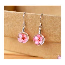 Dangle Chandelier Dandelion Dried Flowers Earrings 6 Colors Real Daffodils Flower Earring Glass Ball Pressed Earing Jewelry Gift W Otbwa