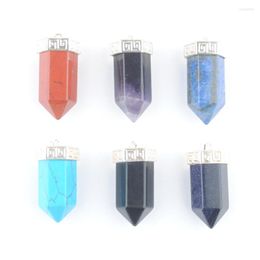 Pendant Necklaces Natural Stone Amethysts Opal Agates Pendants Hexagonal Point Pendulum Column Reiki Healing Chakra 1PCS QBN473