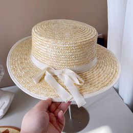 Wide Brim Hats Korean Fashion Summer Flat Top Straw Beach For Women Lady Boater Sun Caps Panama Fedora Women's Travel Cap