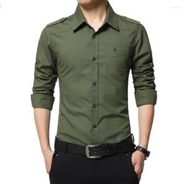 Men's Casual Shirts Quality Epaulet Air Army Green Dress Men Shirt Airforce Uniform Military Man Long Sleeve Slim Fit Camisa Masculina