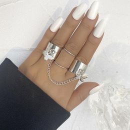 Cluster Rings Hiphop Silver Colour Chain Butterfly For Women Creative Punk Open Index Finger Ring 2023 Fashion Jewellery WholesaleCluster