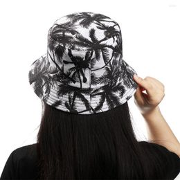 Berets Fashion Coconut Bucket Hat Canvas Foldable Double-Sided Fisherman Cap Women Men Outdoor Sunscreen