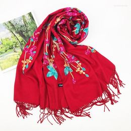 Scarves Scarf Thick Winter Women Warm Cashmere Floral Embroidery Tassel Shawl Wrap Blanket Hijab Lady Pashmina