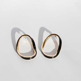 Hoop Earrings GSOLD Trendy Geometric Black Enamel Glaze Line Earring Simple Metal Circle Women Daily Party Jewelry Accessories