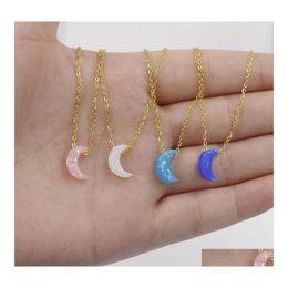 Pendant Necklaces Blue White Opal Moon Stone Necklace Gold Plated Stainless Steel Chain Choker Women Jewellery Collier Drop Delivery Pe Otlq9