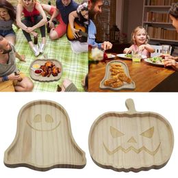 Plates 1PCS Halloween Wooden Pumpkin Ghost Tray Plate Home Decor Dinner Party Dining Room Decoration