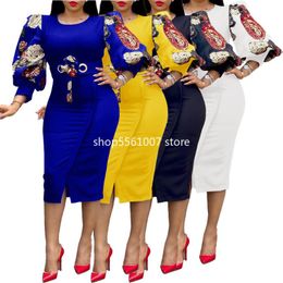 Ethnic Clothing Spring Fashion African Women O-neck Printing Plus Size Dress Clothes American Dresses For