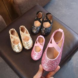 Athletic Shoes 2023 Girls Ballet Flats Baby Dance Party Glitter Children Gold Bling Princess 3-12 Years Kids