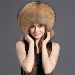 Berets Luxury Real Whole Fur Lei Feng Hats Patchwork Raccoon Russian Ushanka Hat Earflap Winter Warm Bomber Caps Snow Skiing