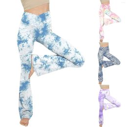 Active Pants Tie-dye Print Leggings Women Bootleg Yoga High Waisted Wide Leg Trousers Workout Flare Sport Fitness