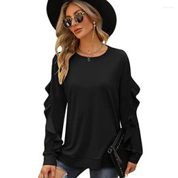 Women's Hoodies Women Autumn Casual Ruffle Patchwork Long Sleeve Crew Neck Sweatshirt Plain Solid Colour Loose Pullover Shirts Tunic Top