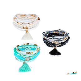 Charm Bracelets 6 Colors Boho Beach Mtilayer Crystal Tassel Beaded For Women Bohemian Layered Beads Chains Wrap Bangle Fashion Drop Ot6Sl